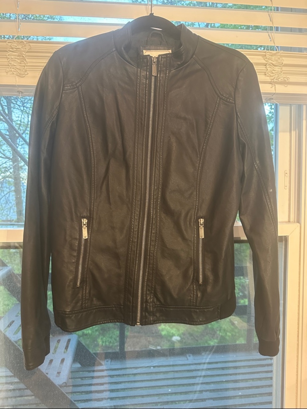 Classic Black Leather Jacket - Women's Zip Front